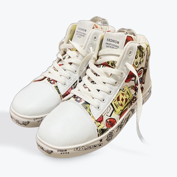 BASS3D Graffiti High Top Sneakers Street Skateboard Urban Style Shoes Mens - Picture 2 of 11